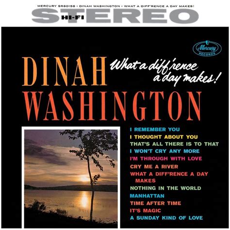 "What a Diff'rence a Day Makes" Single by Dinah Washington; from the album What a Diff'rence a Day Makes! B-side "Come On Home" Released: 1959: Recorded: 1959: Genre: Pop, vocal jazz: Length: 2: 31: Label: Mercury Records: Songwriter(s) María Grever, Stanley Adams (English lyrics) Dinah Washington singles chronology 